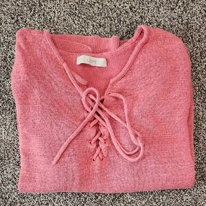 LOFT Rose Lace-Up V-Neck Sweater